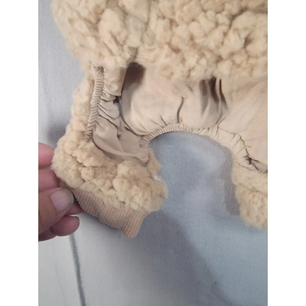 UGG Dog Hoodie Jumpsuit Small Tan Sherpa Bear Ears Fleece Pet Coat Overall